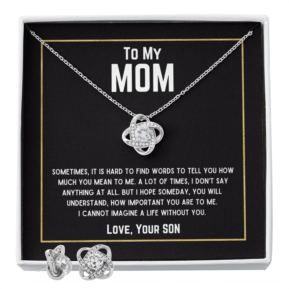 (BUNDLE GIFT SET) Beautiful Gift for Mom - "Love, Your Son" Necklace & Earrings