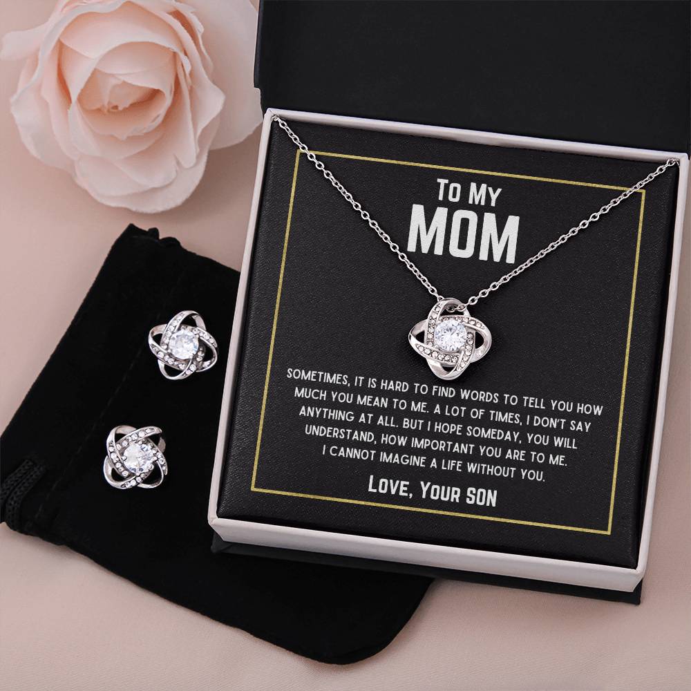 (BUNDLE GIFT SET) Beautiful Gift for Mom - "Love, Your Son" Necklace & Earrings