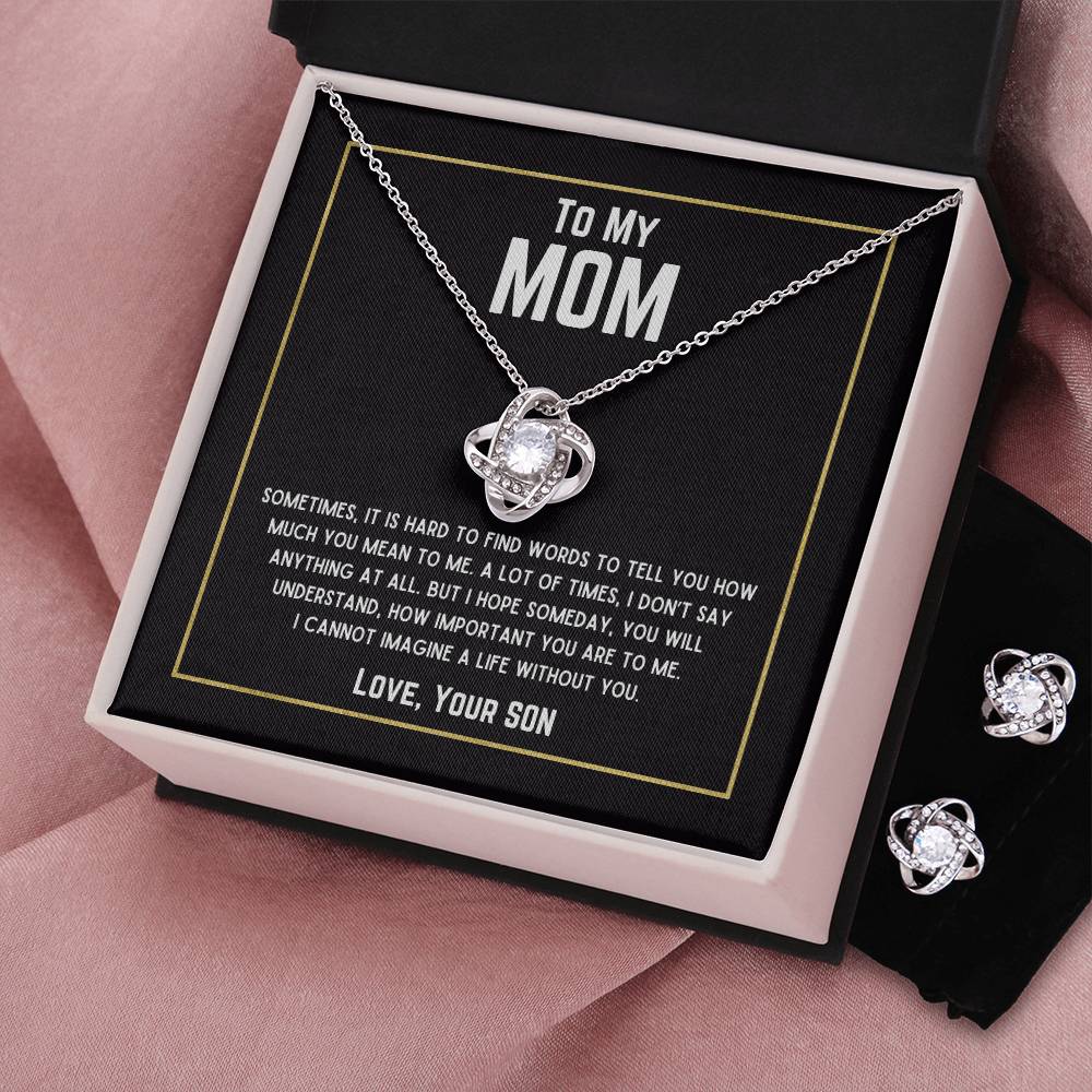 (BUNDLE GIFT SET) Beautiful Gift for Mom - "Love, Your Son" Necklace & Earrings