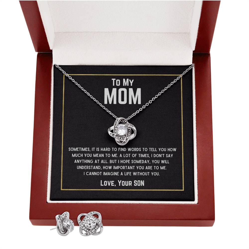 (BUNDLE GIFT SET) Beautiful Gift for Mom - "Love, Your Son" Necklace & Earrings