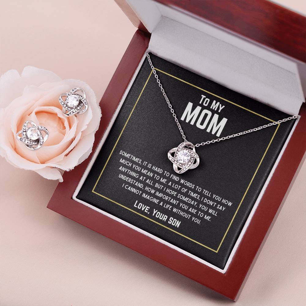 (BUNDLE GIFT SET) Beautiful Gift for Mom - "Love, Your Son" Necklace & Earrings