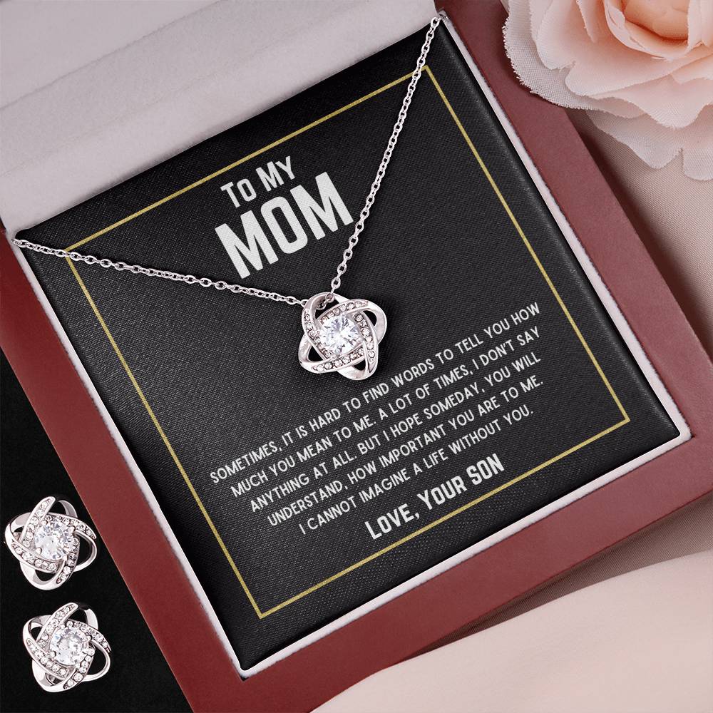 (BUNDLE GIFT SET) Beautiful Gift for Mom - "Love, Your Son" Necklace & Earrings