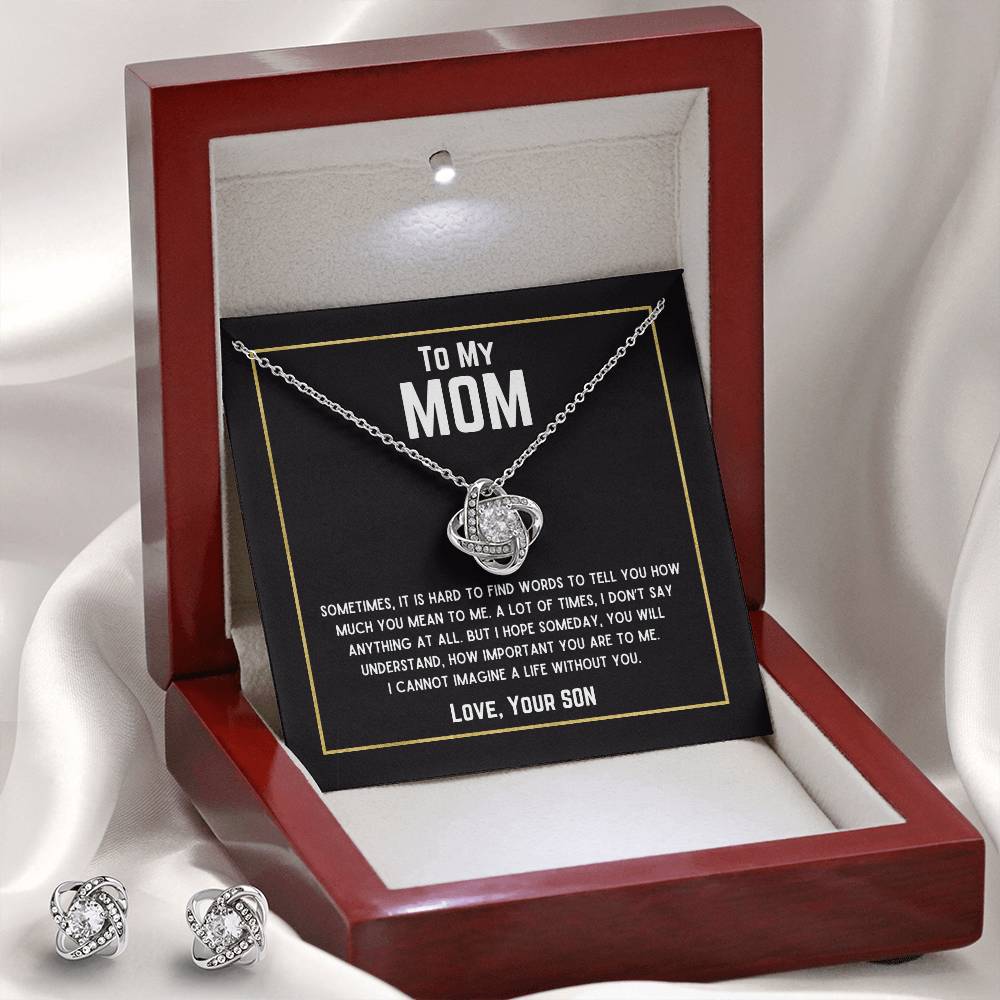 (BUNDLE GIFT SET) Beautiful Gift for Mom - "Love, Your Son" Necklace & Earrings