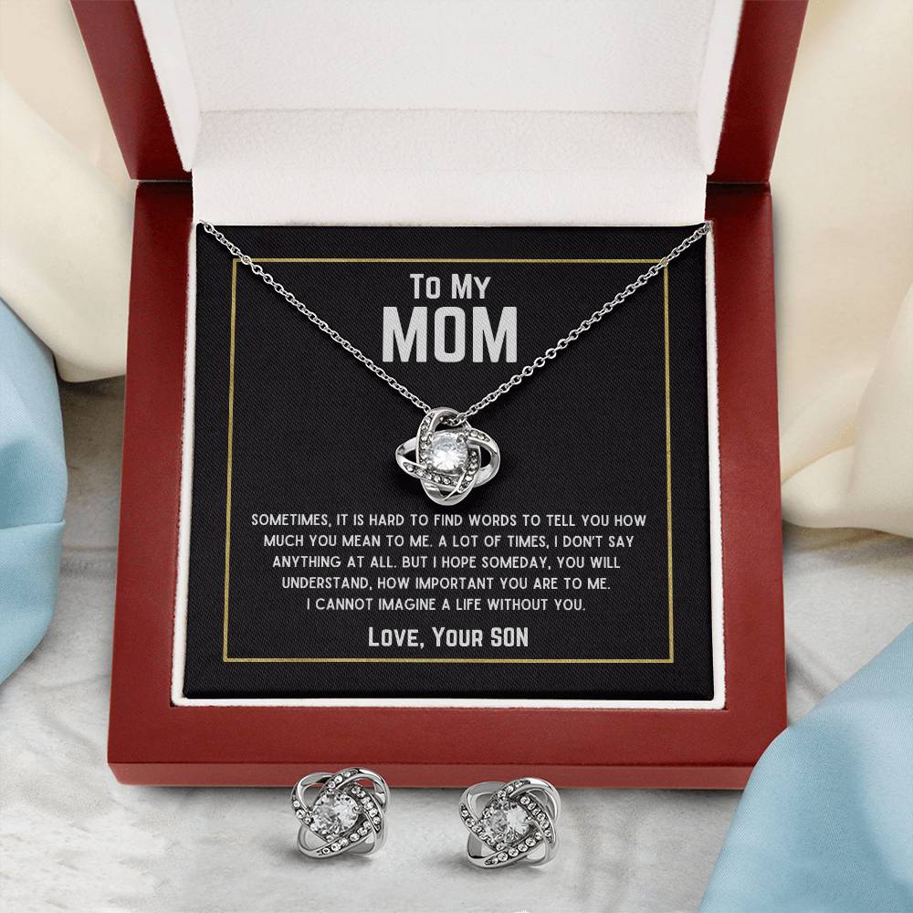 (BUNDLE GIFT SET) Beautiful Gift for Mom - "Love, Your Son" Necklace & Earrings