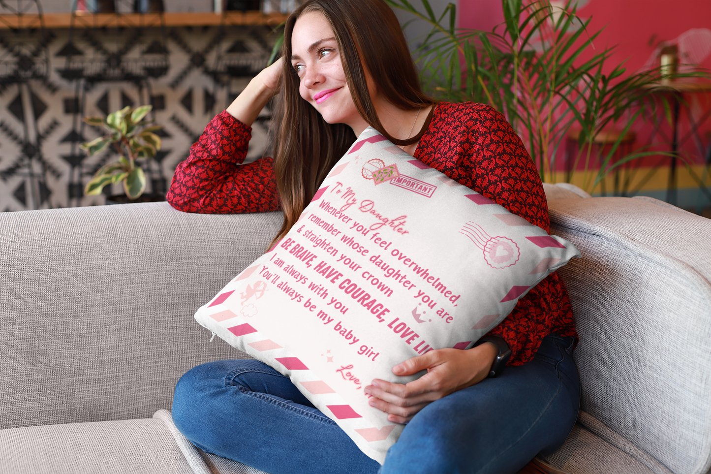 Huggable Message Pillow - Gift for Daughter, Love Mom