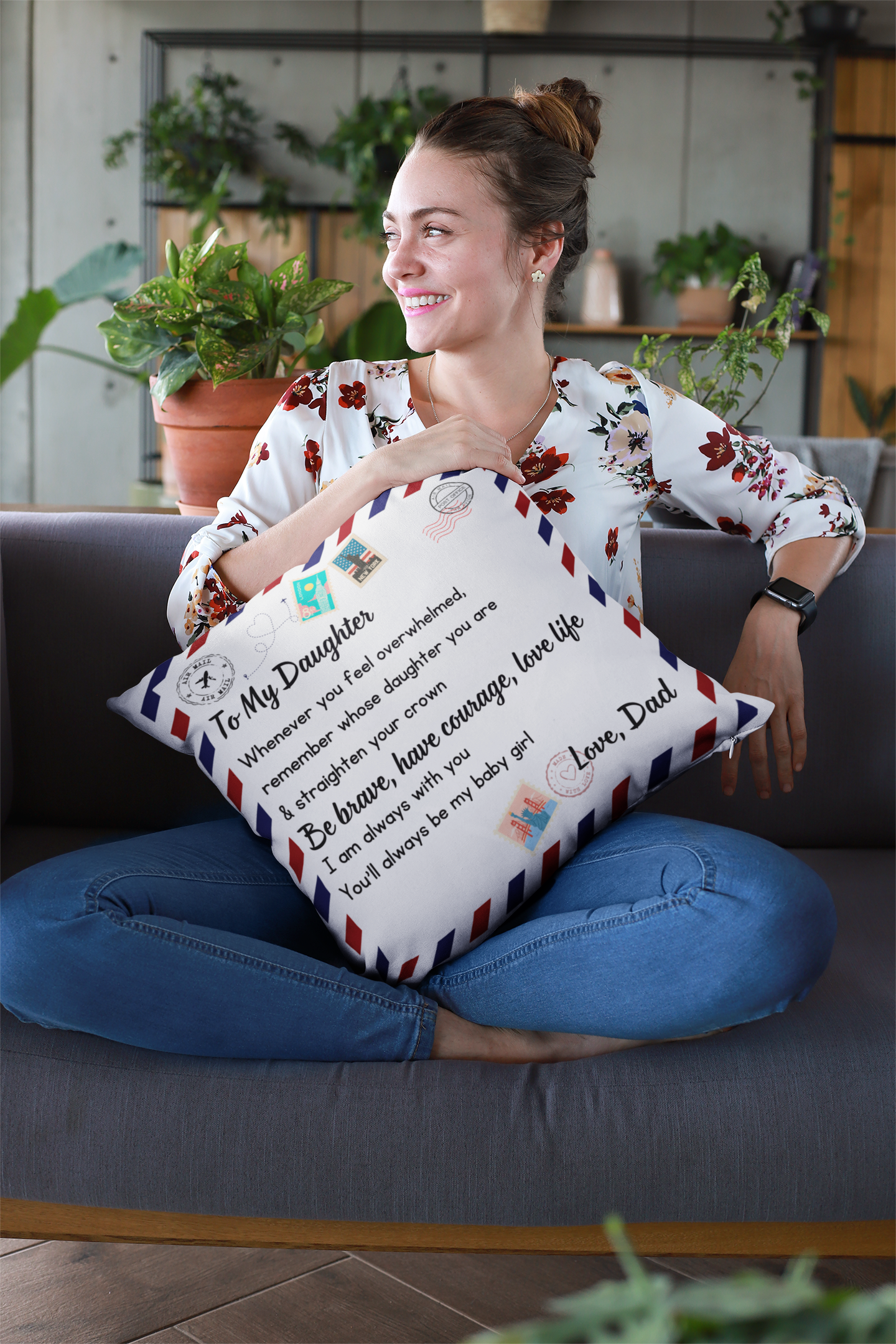 Huggable Message Pillow - Gift for Daughter, Love Dad